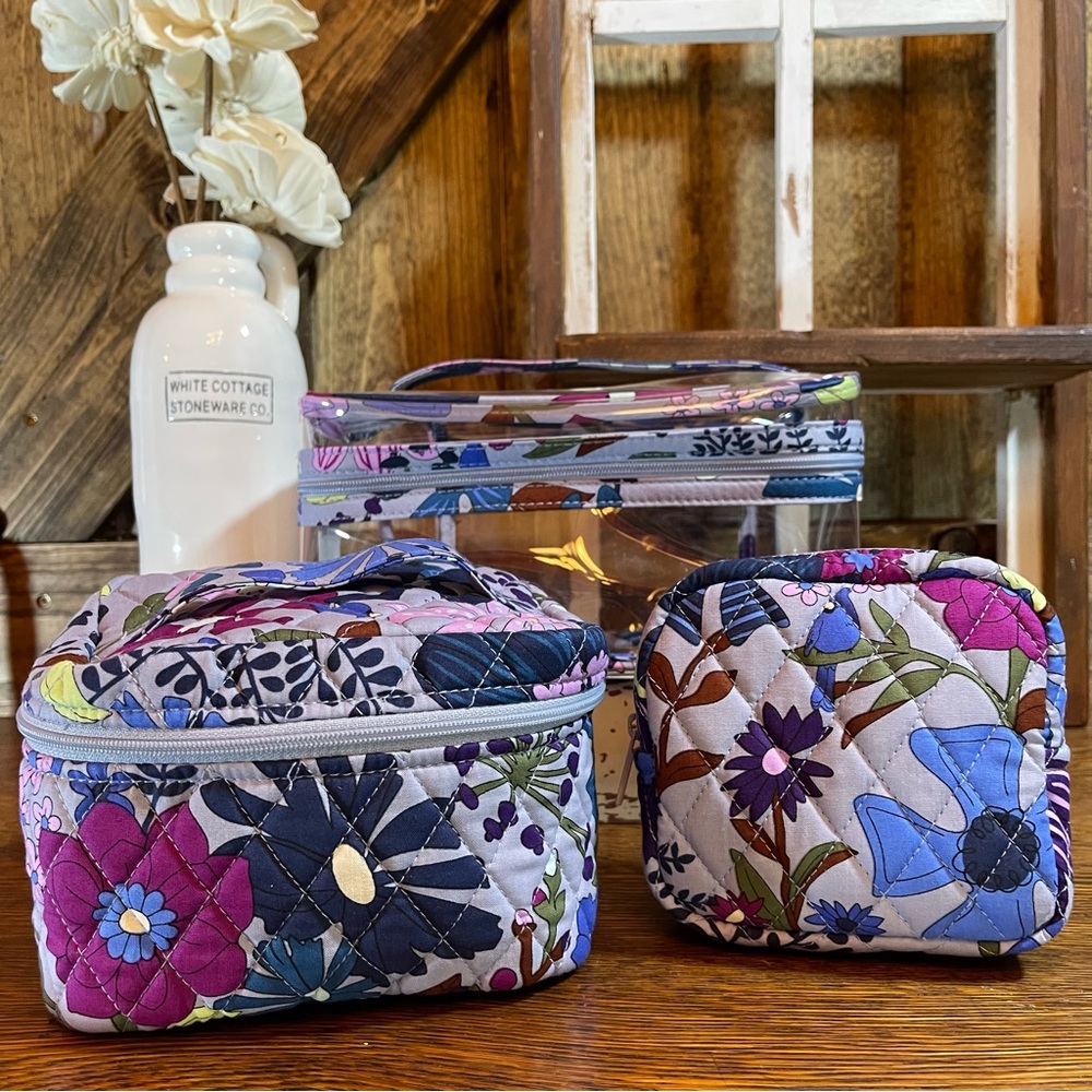 Vera Bradley Bengal Lily 3 Piece Train Case Cosmetic Bag Set New NWT